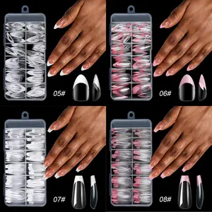 120pcs Pink Nude White Pink Orange Fake Nails Square False Press On Nails French Full Cover Wear Finger Nail Art Tips