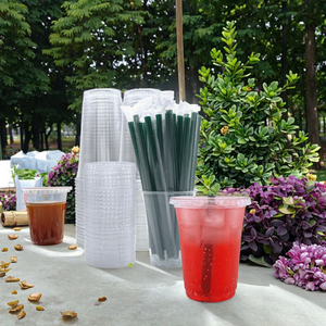 12 oz Clear Plastic Disposable Cold Cups with Dome Lids and Straws for Party Catering Takeaway (Custom Logo) - Product Image 2