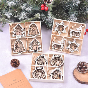 Adornos navideños de madera 3D huecos, cortados con láser, decoraciones colgantes para árbol, estilo rústico, diseño de campana, copo de nieve, ciervo y casa. - Product Image 1