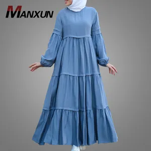 Hotsale Abaya ดูไบ Elegant Denim แขนยาวอาหรับขนาดมุสลิมอิสลามเสื้อผ้าออนไลน์