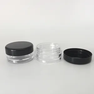 BPA Gratis Plastik Bening 3 Gram/0.1 Oz Sampel Kosmetik Pot Jar dengan Tutup Hitam, 3G Kosmetik Krim Lotion Sampel Jar