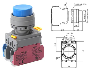 Interruptor de botón pulsador de alta resistencia LAY6H-10 de 22 mm con bloqueo y reinicio automático, arranque y parada por impulsos, 10A 250V, serie LAY6H de alta gama - Product Image 6