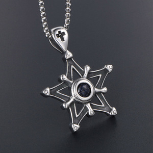 Retro Five-Pointed Star <b>Titanium</b> Steel Pendant With Blue Sandstone Inlay Bezel Setting Gift Jewelry - Product Image 2