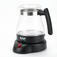 Bouilloire électrique en verre RAF R.7210 600W 0.6L Intérieur sans BPA Cordon en aluminium plaqué cuivre 70cm Prise européenne pour usage en cuisine