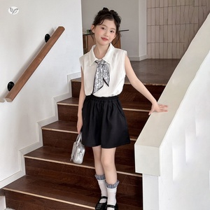 Conjunto <span class=keywords><strong>de</strong></span> <span class=keywords><strong>Ropa</strong></span> <span class=keywords><strong>de</strong></span> Verano <span class=keywords><strong>para</strong></span> Chicas <span class=keywords><strong>Adolescentes</strong></span>, Estilo Coreano, Camiseta Polo sin Mangas con Pañuelo y Pantalones Cortos - Product Image 1