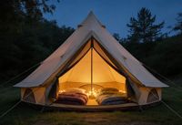 Yurt familial quatre saisons, type étendu, grand espace, tente de camping de voyage haute performance, ventilée, en tissu polycoton robuste et renforcé, avec lit.