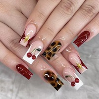 Lot de 24 faux ongles de Noël à presser, courts, forme amande, motif flocon de neige blanc sur base bleue, design hiver glacé, pour le bureau, logo personnalisé