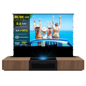 Chất lượng cao 100 inch Trắng siêu ngắn ném sàn cơ giới tăng màn hình chiếu + Tích hợp tủ TV Laser - Product Image 1