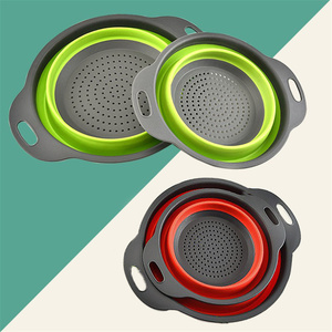 Ensemble de 2 passoires de cuisine rondes en silicone pliables pour égoutter les pâtes, les légumes et les fruits - Product Image 2