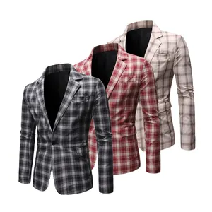 European and American Men's Fashion Plaid Jacket Men's Single Row One Button Casual Dress Suit Coat