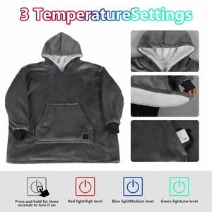 Oversized USB <strong>Heated</strong> Hoodie <strong>Blanket</strong> 3 Heat Levels Carbon Fiber Heating Wearable Electric <strong>Throw</strong> for Office Home Sofa - Product Image 3