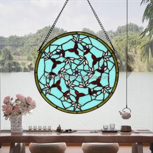 Paneles Colgantes de Vidrio Estampado con Flores Azules Marinos Estilo Tiffany de 12 Pulgadas, Estructura Sólida, para Cocina, Dormitorio, Sala de Estar, 3 mm - Product Image 4