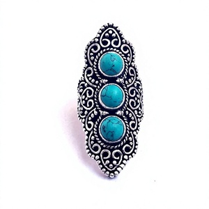 Bague pour femme en argent plaqué avec pierre précieuse ronde de 6 mm, pierre turquoise, bijoux rétro, idéale pour les fêtes et les cadeaux - Product Image 1