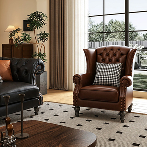 Sillón Moderno de Madera Maciza con Tapicería de Cuero Marrón y Función Reclinable para Muebles de Hogar, Apartamentos, Hoteles y Salas de Estar - Product Image 6