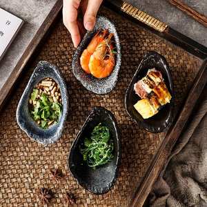 צלחת קרמיקה סירה עלים לא סדירה-יפנית בסגנון רטרו יפני לרוטב סושי, זרעי מלון וקינוח - Product Image 6