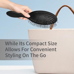 Customized Logo Oval Paddle and Air Cushion Hairbrush with Nylon Mixing Boar <b>Bristle</b> ABS Handle 22x7cm - Product Image 4