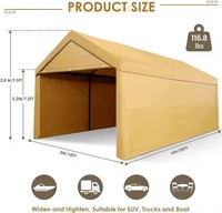 3x6 m Tente Garage Premium Carport Pasture Tent 180 g PE Tarpaulin Cadre tout métal et toit en style Peak avec Sid amovible