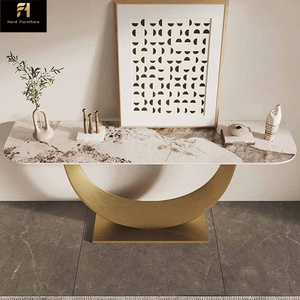 Italiaanse luxe design sinterstenen halvemaanvormige consoletafel van hoge kwaliteit, gouden decoratieve entreetafel voor thuis - Product Image 6