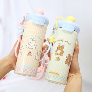 600ml <b>Bear</b> Double Drinking Thermos <b>Bottle</b> 316 Stainless Steel Cute Cartoon Insulated Water <b>Bottle</b> With Silicone Lanyard - Product Image 5