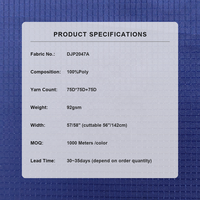 Tissu Ripstop 100% Poly 92gsm 75D*75D+75D Bleu Royal Profond Effet Visuel Type Trous pour Équipement d'Extérieur et Vêtements de Travail