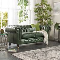 Canapé en cuir PU vert foncé de style rétro américain, pieds en bois massif de style français, pour salon, petit appartement, café, hôtel, finition cirée
