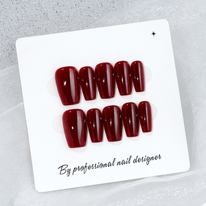 <span class=keywords><strong>Uñas</strong></span> Postizas Acrílicas Color <span class=keywords><strong>Vino</strong></span> Tinto, Diseño Cuadrado y Stiletto, Acabado Brillante, Larga Duración, Profesionales, de Lujo, para Fiestas - Product Image 1