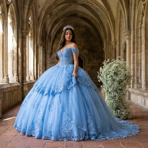 Vestido de Quinceañera Xy005 Azul, Largo hasta el Suelo, con Cintura Natural, para Fiestas de Adolescentes de 15 Años - Product Image 1