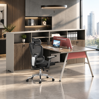 Poste de travail moderne pour employés avec armoire de rangement latérale, pieds en métal, bureau en mélamine pour espace de travail d'entreprise