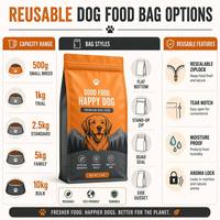 Sacs personnalisés réutilisables pour aliments pour chiens, pochettes verticales refermables en aluminium pour animaux de compagnie, emballage en vrac