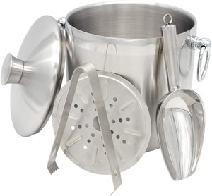 Secchiello per il ghiaccio a doppia parete isolato secchiello per Champagne e vino ben fatto mantiene il ghiaccio congelato più lungo secchiello per il ghiaccio in acciaio inossidabile da 3 litri - Product Image 1
