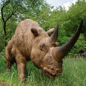 野生动物园生动逼真的专业制造，出售真人大小的动物犀牛雕塑