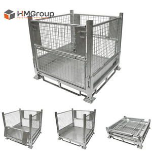 <span class=keywords><strong>Cage</strong></span> de rangement métallique pliable et empilable robuste personnalisable en treillis galvanisé - Product Image 2