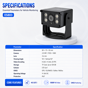Caméra de véhicule ES803 1080P avec suivi GPS GLONASS GSM, vidéo en direct, surveillance à distance, vision nocturne <span class=keywords><strong>IR</strong></span>, IP67, pour camions, bus, taxis, flotte - Product Image 6