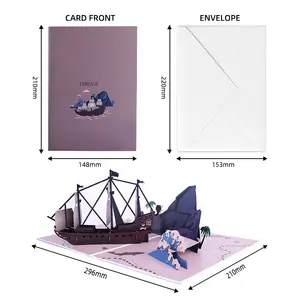 Winpsheng新しいデザインの海賊船手作り3D紙カードポップアップカード