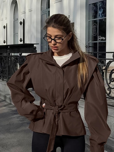 Nicho <span class=keywords><strong>de</strong></span> estilo francés Otoño Invierno nueva llegada atmósfera perceptiva todo-fósforo Vintage pescado cuero <span class=keywords><strong>mujer</strong></span> gabardina ajustada - Product Image 5