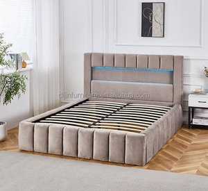 Struttura del <span class=keywords><strong>letto</strong></span> King Size vari colori tessuto di velluto cornici moderne <span class=keywords><strong>letto</strong></span> imbottito testiera con luce a LED - Product Image 4