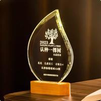 Plaque en cristal avec base en bois gravée au laser personnalisée HBL, récompense en cristal pour la cérémonie d'hommage des employés de l'entreprise
