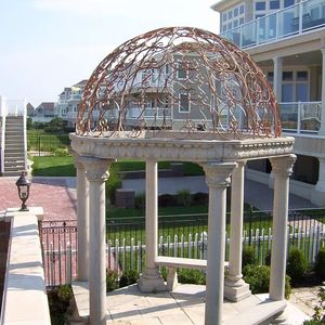Trang Trí Sân Vườn Cổ Điển Vòng Hình Dạng Đá Cẩm Thạch Cột <span class=keywords><strong>Gazebo</strong></span> Tự Nhiên Bằng Đá Cẩm Thạch Trắng <span class=keywords><strong>Gazebo</strong></span> Rèn Sắt Dome - Product Image 6
