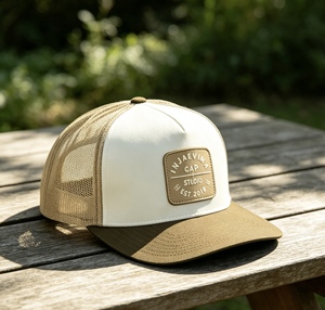 Casquette de camionneur personnalisée à 5 panneaux, bicolore, avec dos en maille, fermeture snapback, unisexe, pour sports de plein air, casquette de baseball avec patch en PU - Product Image 6