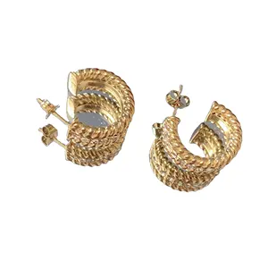 AIZL Willingness Jewelry Zircon Rope C shape Stud Earring 18K Gold Plated Stainless Steel Fashion Earrings.