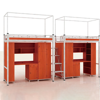 Lit superposé moderne en acier pour 2 personnes, avec bureau et armoire intégrés, idéal pour dortoir/hôtel et chambre à coucher, taille et couleur personnalisables