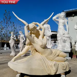 Statua a grandezza naturale famosa di pietra di marmo di pietra di amore greco antico di cupido e psys