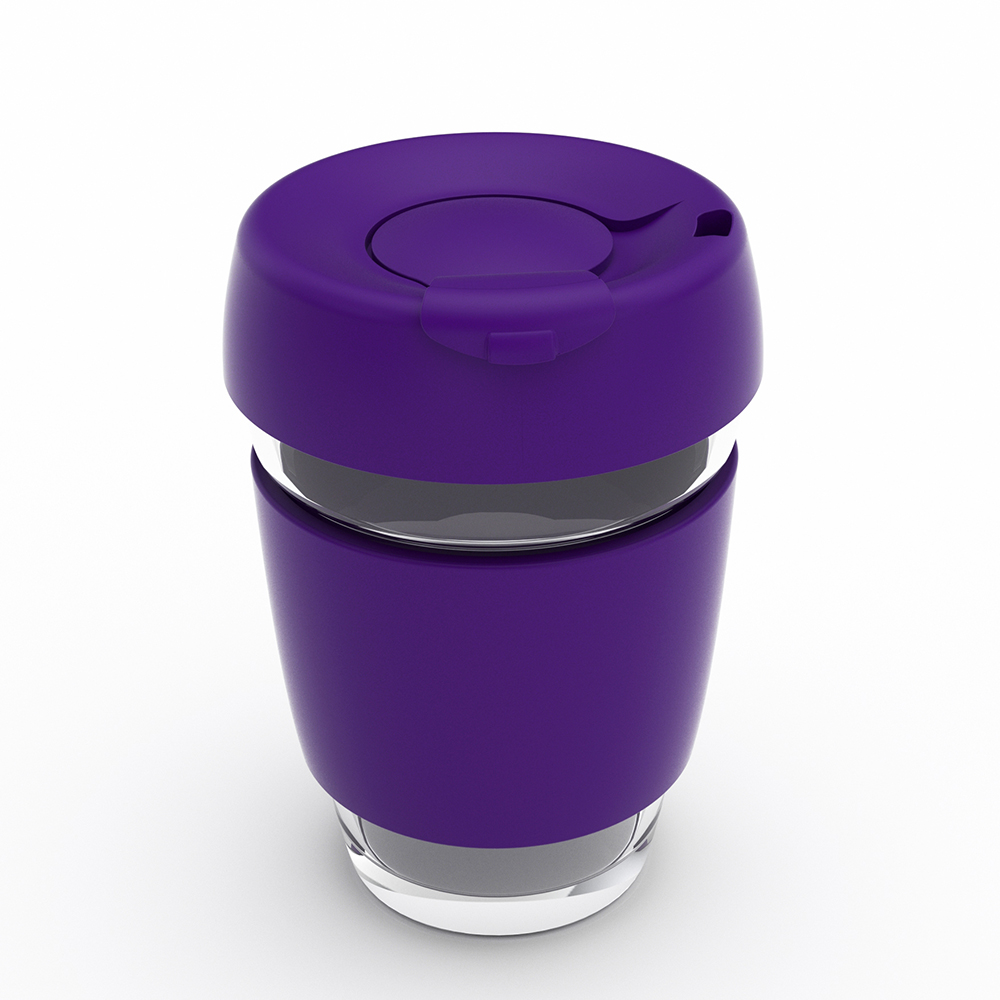 Горячая продажа модная термостойкая прозрачная стеклянная кофейная чашка с силиконовой крышкой