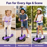 Trottinette électrique pour enfants à 3 roues Gentle Start, 60W, 21.6V, 2.0Ah, lithium, sans balais, pliable, étanche, réglable 60-78cm, 8km/h, 8-10km