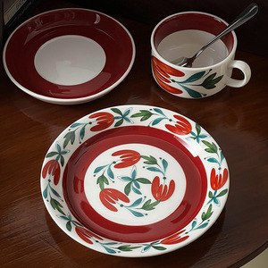Plato <span class=keywords><strong>de</strong></span> Presentación FENN para Desayuno Francés, Diseño Floral Retro <span class=keywords><strong>de</strong></span> Cerámica, Plato Italiano para Pasta, con Patrón Esmaltado, para Bodas - Product Image 4