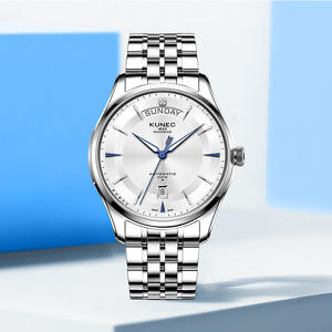 Montre automatique pour homme MIGE Swiss avec accent diamant, affichage de la semaine et de la date, cadran argenté, bracelet en acier inoxydable, montre-bracelet de style professionnel - Product Image 3