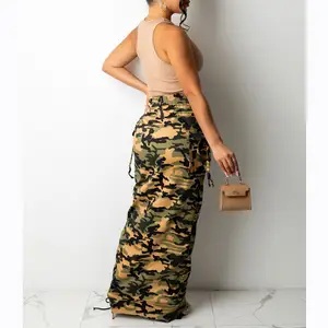 Women's Y2K Camo Print Cargo Maxi Skirt - High Waist Casual Skirt For Spring Summer Fashion