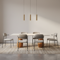 Mesa de Comedor Moderna Minimalista con Cubierta de Mármol y Patas de Madera Maciza Color Nogal para Comedor, Muebles para el Hogar