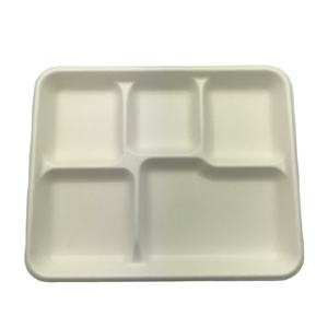 Ensemble de vaisselle en papier écologique <span class=keywords><strong>jetable</strong></span>, 5 compartiments, plateau alimentaire biodégradable pour fête, canne à sucre - Product Image 1