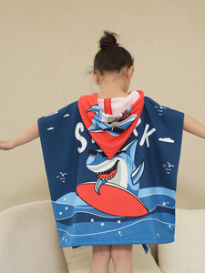 Toalla de <span class=keywords><strong>playa</strong></span> con capucha para niños y niñas, toalla de piscina para niños pequeños con capucha de tiburón, poliéster 100% hipoalergénico de secado rápido - Product Image 4